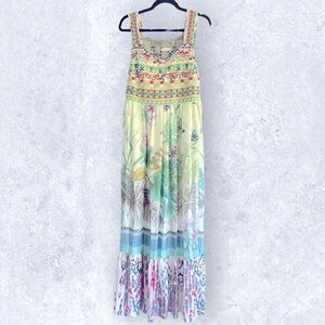 Women’s Johnny Was silk print maxi dress with lace back detail. Size small.